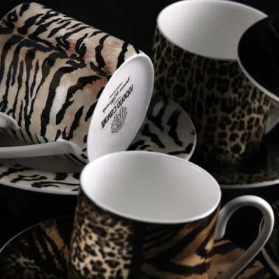 Cavalli Coffee Cup & Saucer With Luxury Box In Animal Print