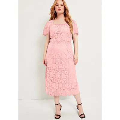 June + Vie Square-neck Lace Dress In Pink