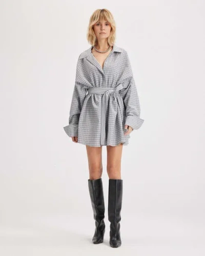 Theo The Label Echo Plaid Fit-and-flare Mini Dress In Gray