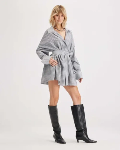 Theo The Label Echo Plaid Fit-and-flare Mini Dress In Gray