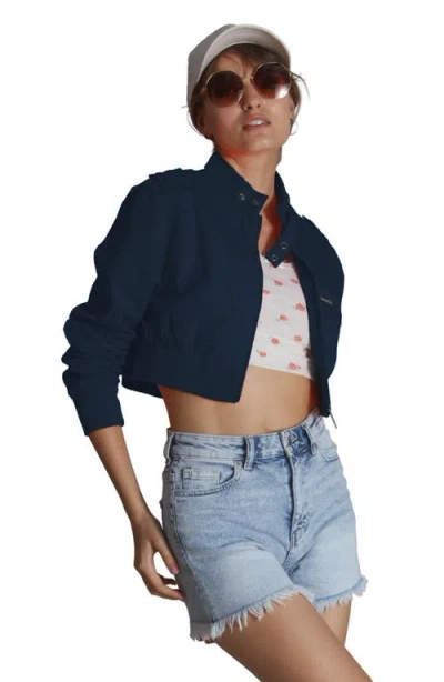 Members Only Mini Cropped Racer Jacket In Blue