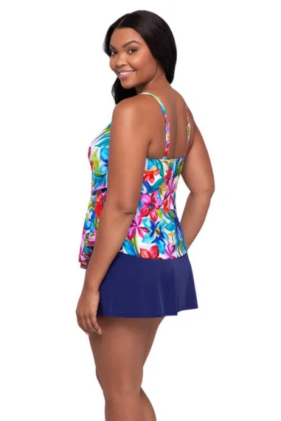 Trimshaper Ronnie 2 Tier Ruffle Tankini Swimsuit Top In Blue