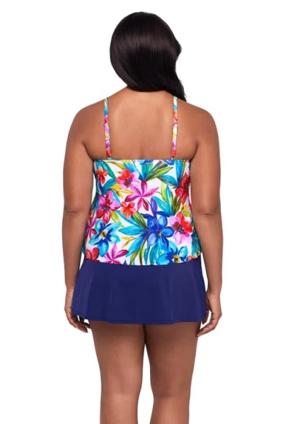Trimshaper Ronnie 2 Tier Ruffle Tankini Swimsuit Top In Blue