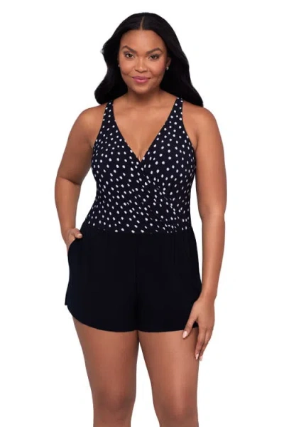 Trimshaper Kim Surplice Control Swim Romper With Pockets In Black