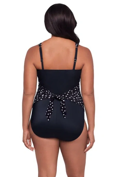 Trimshaper Amy Square Neck Back Tie One-piece Control Swimsuit In Black