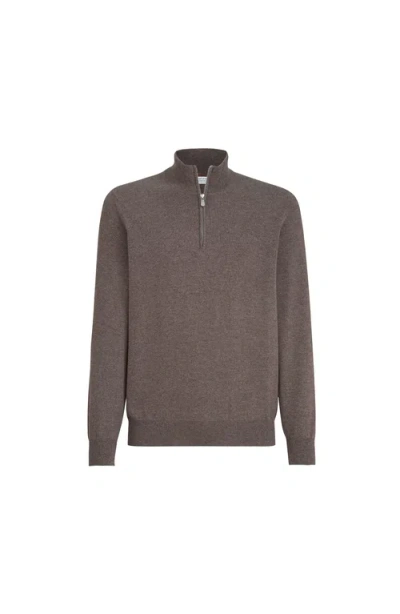 Brunello Cucinelli Cashmere Sweater With Half Zip In Brown