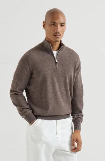 Brunello Cucinelli Cashmere Sweater With Half Zip In Brown