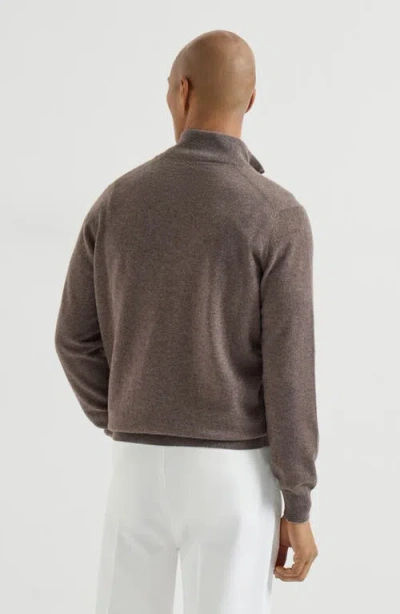 Brunello Cucinelli Cashmere Sweater With Half Zip In Brown