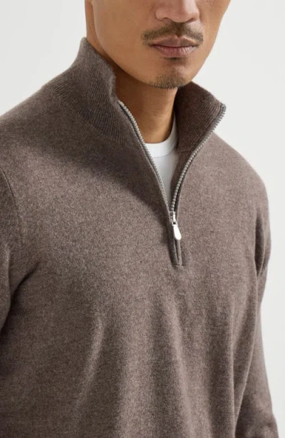 Brunello Cucinelli Cashmere Sweater With Half Zip In Brown