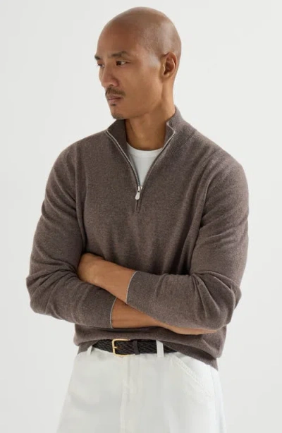 Brunello Cucinelli Cashmere Sweater With Half Zip In Brown