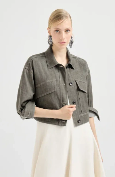 Brunello Cucinelli Denim-effect Twill Outerwear Jacket In Green