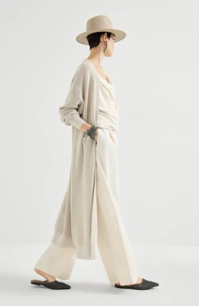 Brunello Cucinelli Sparkling Net Long Cardigan In Neutral