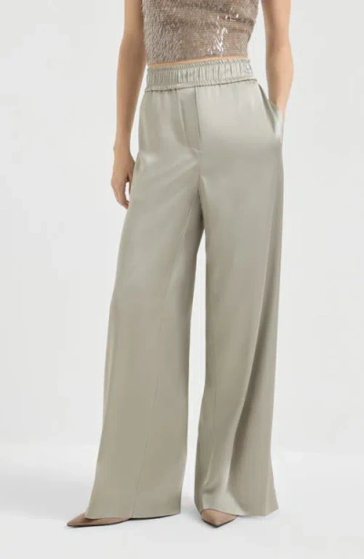 Brunello Cucinelli Elastic-waistband Palazzo Pants In Green