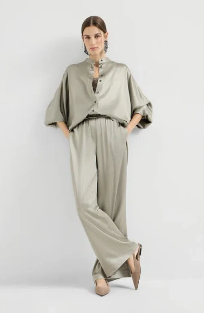 Brunello Cucinelli Elastic-waistband Palazzo Pants In Green