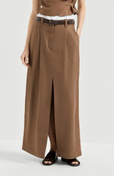 Brunello Cucinelli Monili-detail Linen Midi Skirt In Animal Print