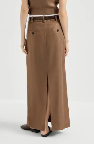 Brunello Cucinelli Monili-detail Linen Midi Skirt In Animal Print