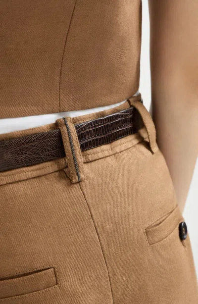 Brunello Cucinelli Monili-detail Linen Midi Skirt In Animal Print