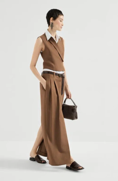 Brunello Cucinelli Monili-detail Linen Midi Skirt In Animal Print