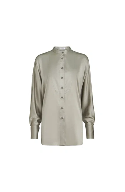 Brunello Cucinelli Monili Mandarin-collar Shirt In Green
