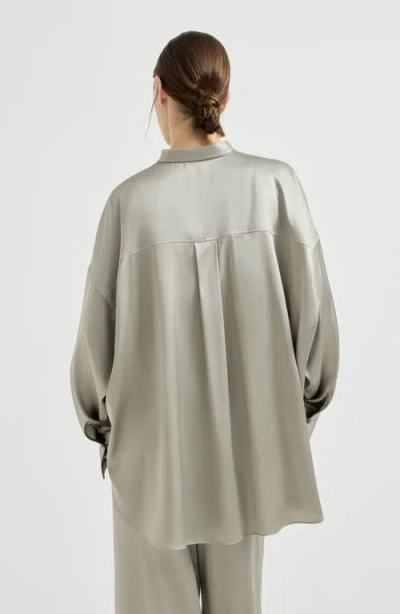 Brunello Cucinelli Monili Mandarin-collar Shirt In Green