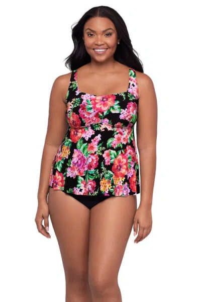 Trimshaper Maddie Square Neck Tankini Swimsuit Top In Black