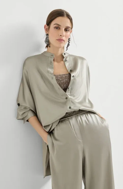 Brunello Cucinelli Monili Mandarin-collar Shirt In Green