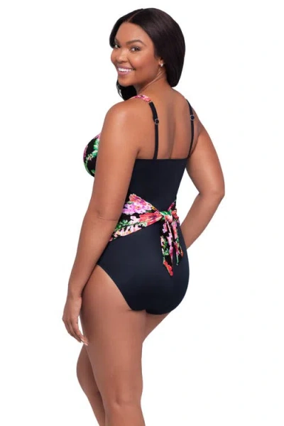 Trimshaper Amy Square Neck Back Tie One-piece Control Swimsuit In Black