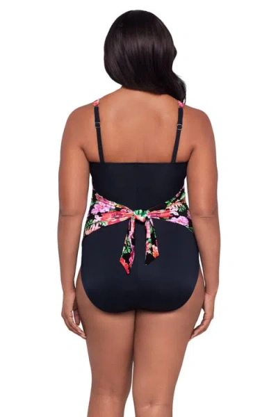 Trimshaper Amy Square Neck Back Tie One-piece Control Swimsuit In Black