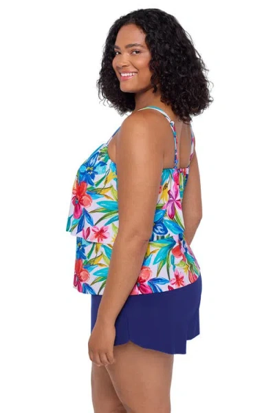 Trimshaper Roxy Double-tiered Control Plus Size Swim Romper In Multi