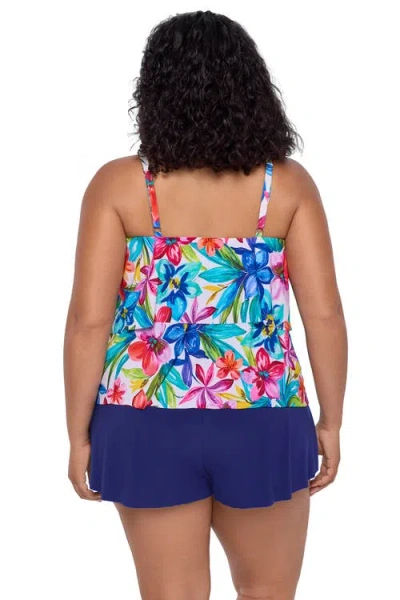 Trimshaper Roxy Double-tiered Control Plus Size Swim Romper In Multi