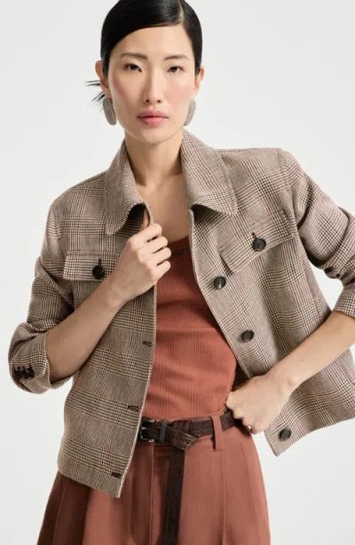 Brunello Cucinelli Prince Of Wales Blazer In Brown