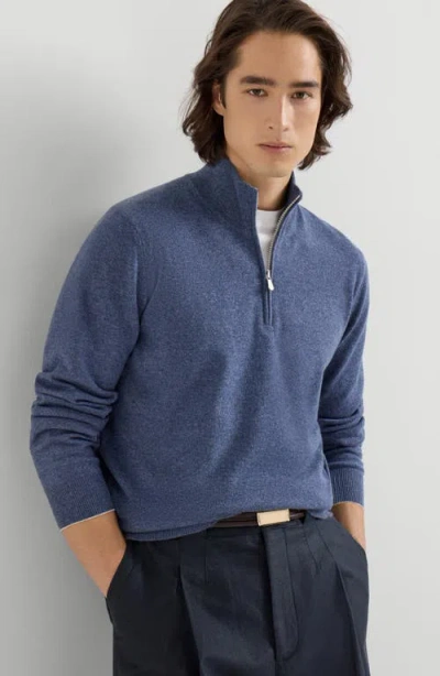 Brunello Cucinelli Cashmere Sweater With Half Zip In Animal Print