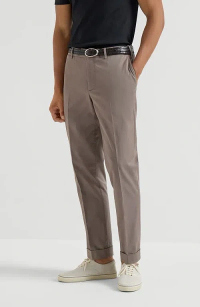 Brunello Cucinelli Comfort Gabardine Trousers In Brown