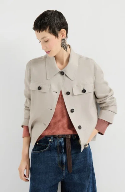 Brunello Cucinelli Linen Jacket Long Sleeves Point Collar In Multi
