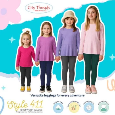 City Threads Girls Soft Fleece Stretch Leggings In Green