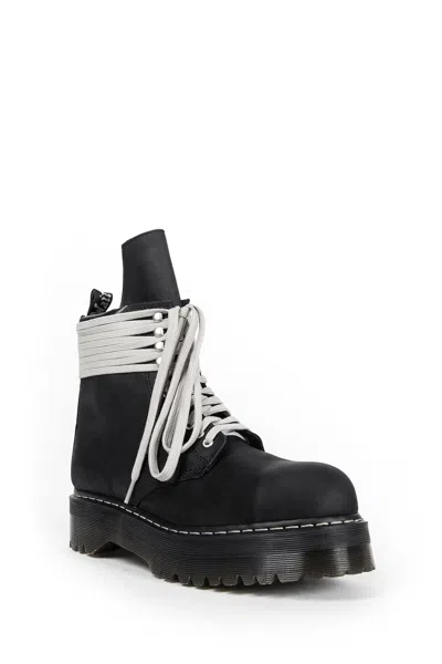 Rick Owens X Dr. Martens Quad Sole Steel Toe Leather Ankle Boots In Black
