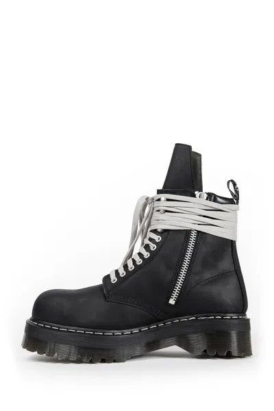 Rick Owens X Dr. Martens Quad Sole Steel Toe Leather Ankle Boots In Black