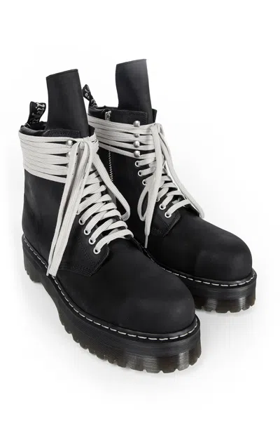 Rick Owens X Dr. Martens Quad Sole Steel Toe Leather Ankle Boots In Black