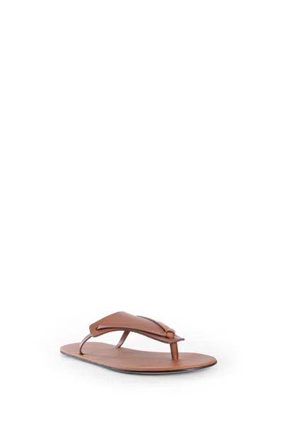 The Row Helena Flip Flops In Leather In Brown