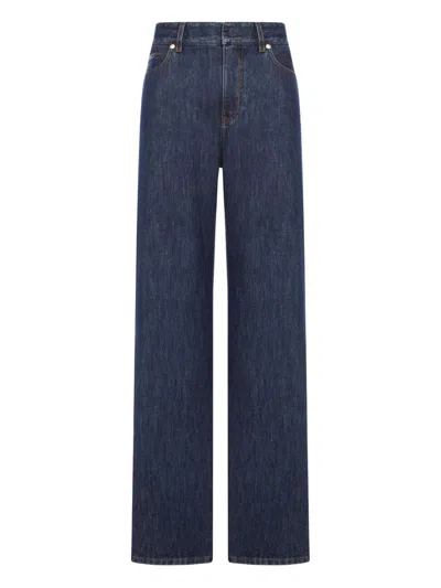 Fendi High Waist Wide Leg Denim Trousers In Blue