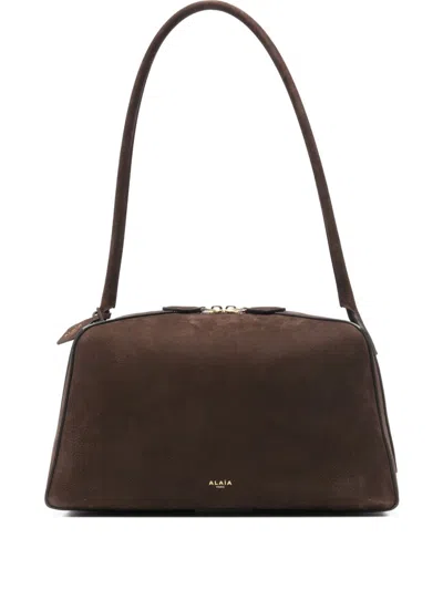 Alaïa Le Bouledogue Bowling Shoulder Bag In Nubuck Leather In Brown