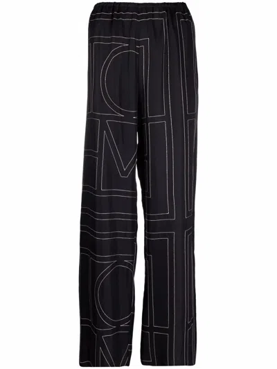 Totême Toteme Women Silk Trousers With Monogram Logo Embroidery In Multi