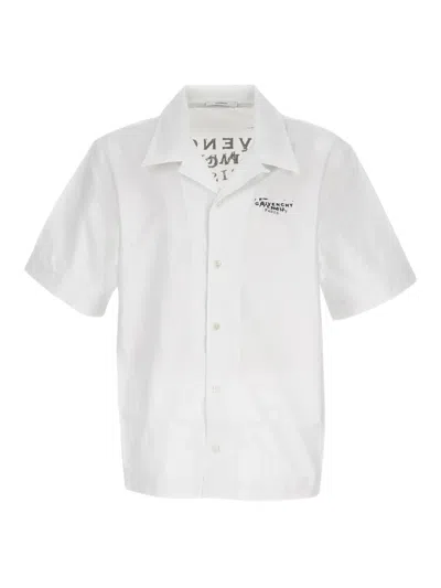 Givenchy Convertible-collar Logo-print Cotton-poplin Shirt In White