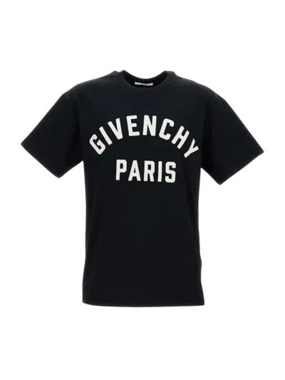Givenchy Men Black Crewneck T-shirt With Maxi Logo Lettering On The Front In Cotton Man In Black
