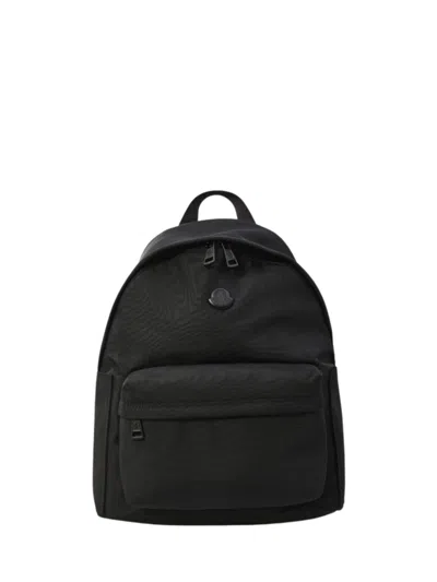Moncler Pierrick Nylon Backpack Large Front Pocket In Black