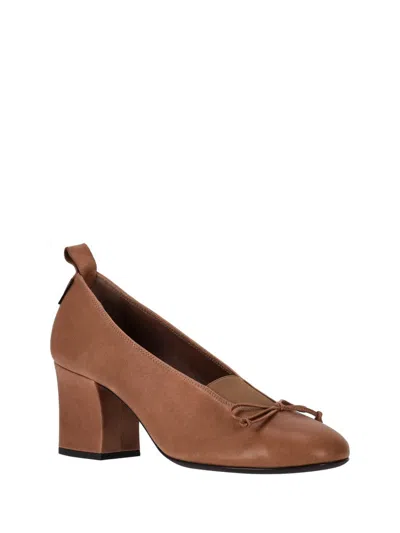 Miu Miu Nappa Pumps Block Heel Bow Detail Pull Tab In Brown