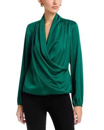 T Tahari Long Sleeved Wrap Bodice Blouse In Green