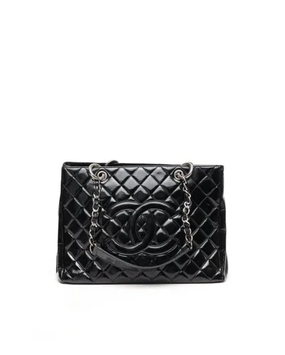 Pre-owned Chanel Patent (gst) Grand Shopping Tote Bag In Black