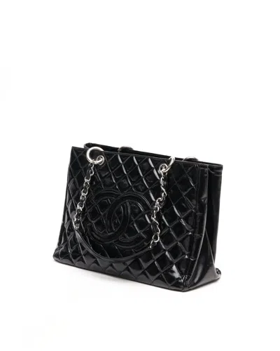 Pre-owned Chanel Patent (gst) Grand Shopping Tote Bag In Black