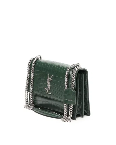 Saint Laurent Medium Croc Sunset Bag In Green